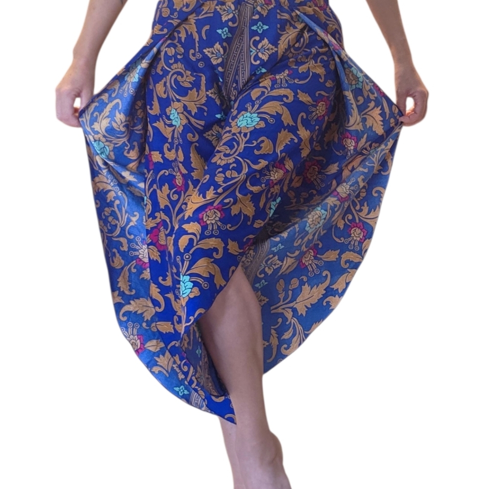 Baroque Print Blue & Gold Wrap Pants Festial Vibes